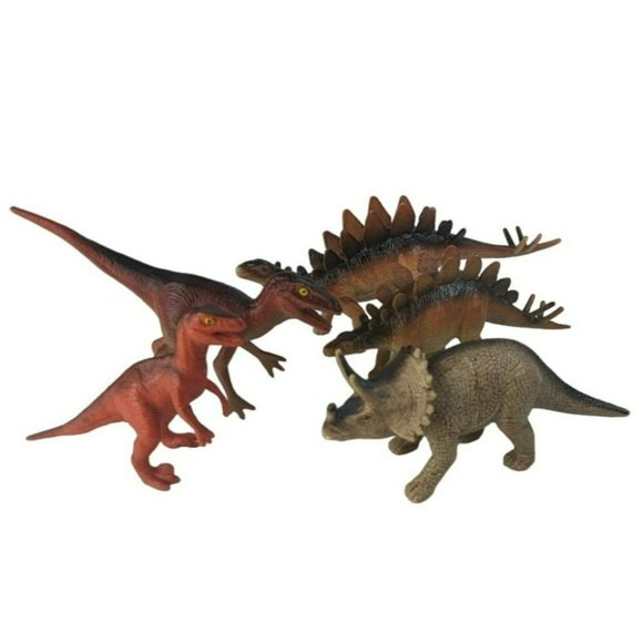Vintage S. H. Toy Dinosaur Lot of 5 Stegosaurus Velociraptor Triceratops - Picture 1 of 6